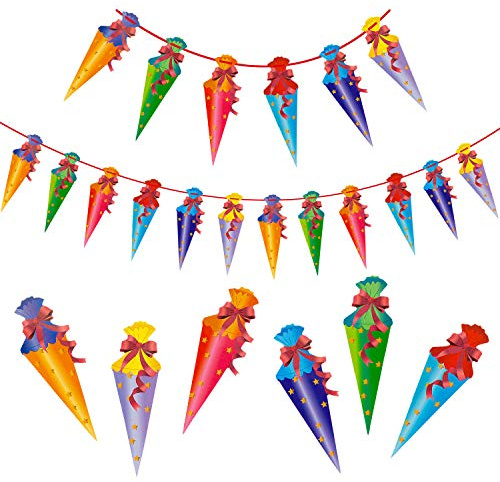 Oblique Unique Zuckertüten Girlande zur Einschulung – 2,10m Schulanfang Deko Banner mit 12 Schultüten Motiven – Bunte Hängedeko für Schuleinführung Jungen & Mädchen – Festliche Tisch- & Wanddeko