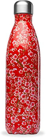 Qwetch - Flowers Thermosflasche - Rot 750ml - 24 Stunden kalt und 12 Stunden warm - Wasserdicht, BPA-frei & wiederverwendbar