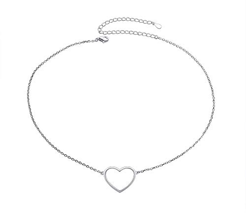 Flyow S925 silber Damen Choker Kette Kurze Halsketten für Frauen Mädchen, Liebe Herz/Böser Blick Hamsa Hand Anhänger mit Einstellkabel Kette