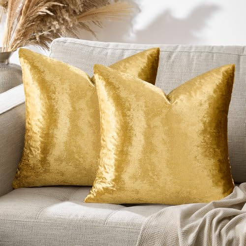 GIGIZAZA 2er Set Gold Kissenbezug Samt Kissenbezüge Dekorative Kissenhülle Sofakissen Zierkissen deko Dekokissen für Wohnzimmer Schlafzimmer Sofa Auto 60cmx60cm