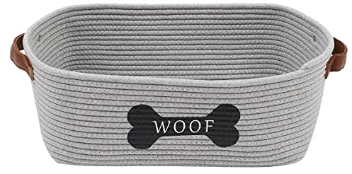 Morezi Cesta de almacenamiento de juguetes para mascotas tejida con cuerda de algodón,adecuada para almacenar suministros y accesorios para mascotas-Gris