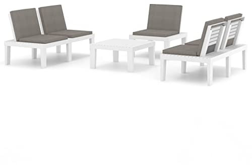 vidaXL Gartenmöbel 4-TLG. mit Kissen Gartenset Sitzgruppe Gartengarnitur Sitzgarnitur Lounge Gartenbank Bank Tisch Gartenstuhl Kunststoff Weiß