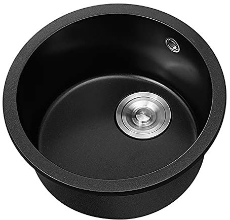 Wddwymll Fregadero de Granito 42×42cm,Lavabo Cocina un Seno,Fregadero Bajo Encimera con Escurridor,para Restaurante, Lavandería, Bar, Casas de Alquiler