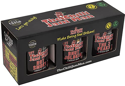 The Chilli Jam Man Hot Box - Set of 3 Sweet Very Spicy Hot Chilli Pepper Relish - 3 x 200g