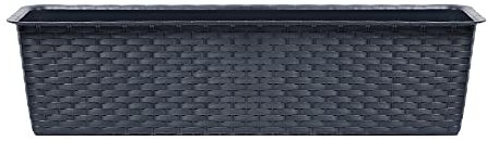 URBNLIVING 2 X Rectangle Rattan Plastic Balcony Flower Plant Garden Herb Planter Décor Pots Set (Anthracite, 800mm)