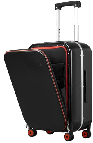 Hanke Handgepäck 20-Zoll-Koffer mit Laptoptasche Vorne Reise-Rollgepäck Aluminiumrahmen PC-Hartschale mit Spinner-Rädern, TSA-Schloss und Abdeckung, Schwarz