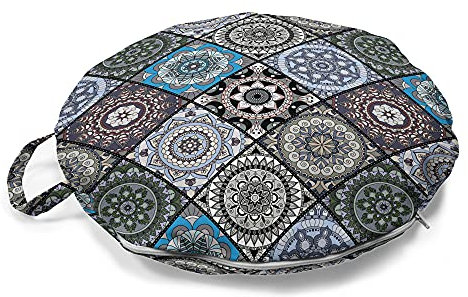 ABAKUHAUS marokkanisch Rundes Bodenkissen mit Griff, Antike Kultur Folk, dekoratives Kissen für Wohnzimmer & Schlafsäle, 45 cm, Mehrfarbig