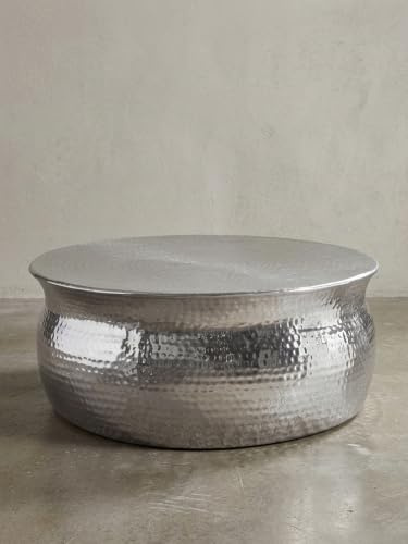 Couchtisch rund ENNS Aluminium Ø75 cm, Hammerschlag, orientalisch, Silber