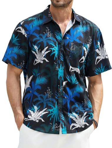 Enlision Herren Funky Hawaiihemd Kurzarm Freizeit Hawaii Hemd Print Ananas Palmen Blumen Lässig Unisex Hawaii-Shirt mit Fronttasche S-2XL