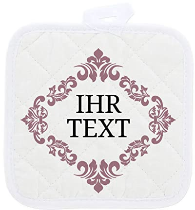 Topflappen mit Namen Bedruckt, Motiv Ornament, 2er Set, 17 x 17 cm | Topflappen 2er Set mit Namen und grafischem Ornament-Muster – zeitloses Design für jede Küche, auch als Topfuntersetzer