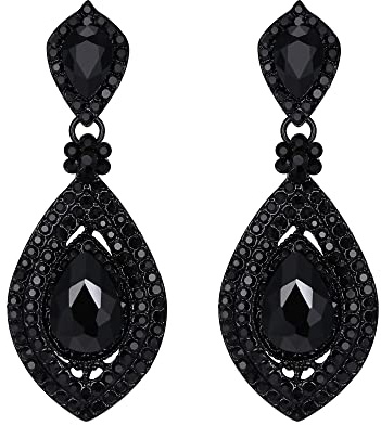EVER FAITH Damen Ohrringe mit vollem Strass Kristall Hochzeit Braut Tropfen Ohrhänger Schwarz