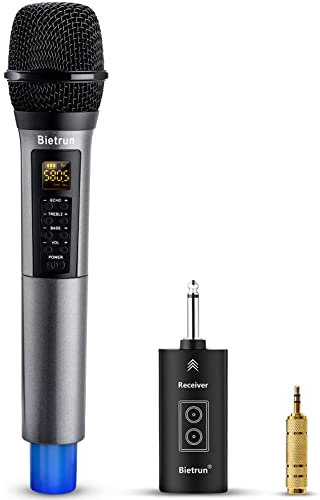 Bietrun UHF drahtlos Mikrofon 30M kabellos Funkmikrofon mit Bass/Echo/Treble Soundeffekte 6,35mm Empfänger mit Bluetooth für PA Karaoke Anlage Partybox Verstärker Gesang Party Rede