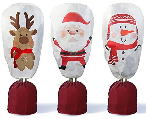 DEWUR 3er-Set 70g/m² Winter-Deko-Vlieshaube 90x110cm Winterschutz für Kübelpflanzen Pflanzen, Frostschutz Pflanzen Winter Jutesack Pflanzenabdeckung Pflanzenhauben für Olivenbaum Palmen (Weiß)