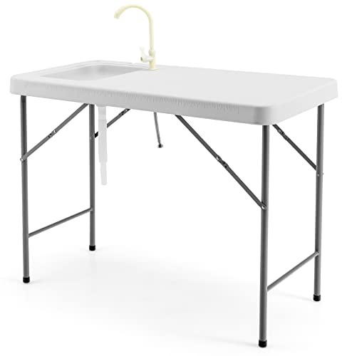 COSTWAY Tavolo da Campeggio Portatile, Tavolo Pieghevole con Lavandino, Rubinetto, Tubo di Scarico, Tavolo da Esterno, per Picnic e Campeggio, 115 x 59 x 93,5 cm, Portata 150 kg (Modello 6)