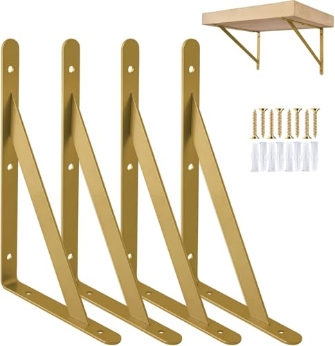 Regalhalterungen, dreieckig, rechtwinklig, Wandmontage, 15,2 cm, goldfarben, 4 Stück