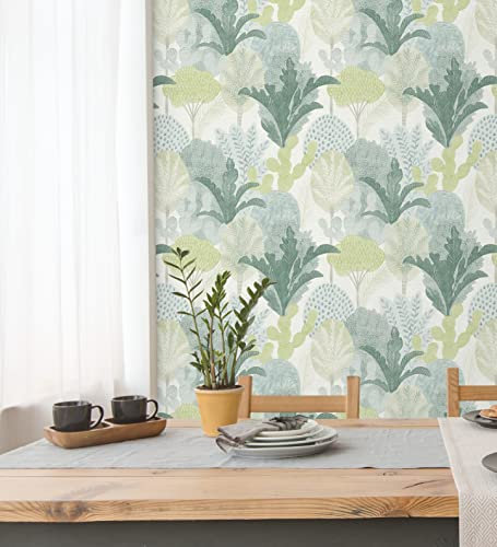 GAULAN 680811 Papier peint vinyle écologique arbres et cactus vert tropical pour mur salon cuisine bain chambre salle à mange tête de lit - Rouleaux de 10 m x 0,53 m