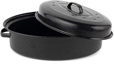 alter BW12810EU7 - Teglia da forno in acciaio smaltato vitreo da 36 cm, con coperchio, ovale, senza PFA, lavabile in lavastoviglie, utilizzabile in forno fino a 230 °C, facile da pulire, arrosto di