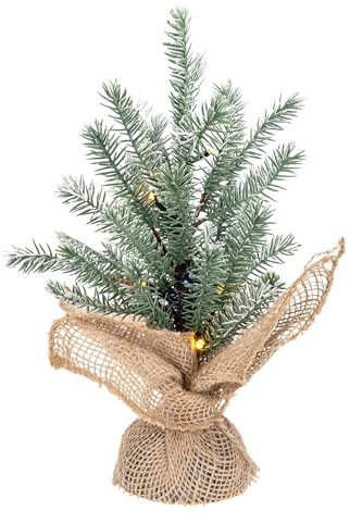 Kleiner künstlicher LED Tannebaum beschneit mit 5 Lichtern beleuchtet, ca. 30 cm hoch, Tisch-Tannenbaum, batteriebetrieben, für den Innenbereich