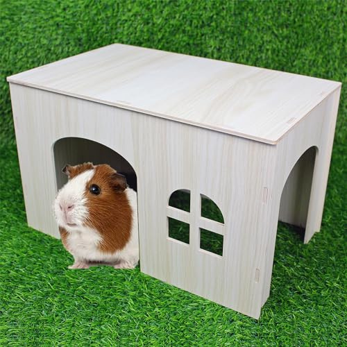 YankMooM Wooden Guinea Pig House,39 x 24 x 24 cm Large Hamster hideaway Baby Rabbit Hideout Small Pet House with Windows for Guinea Pigs Rabbits Chinchillas