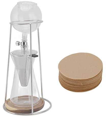 HOHXFYP Cafetera de Goteo Fría, Cafetera de Torre de Goteo de Café Helado de 21 Oz/600 ml con Filtro de Acero Inoxidable y 100 Papeles de Filtro, Cafetera Helada con Gotero