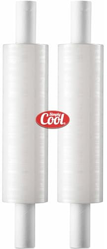 Stretchfolie mit Griff, Industriestärke, 2 Stück, 27,9 cm x 300 m, 60 Gauge (15 Mikron), Schrumpffolie für Umzugsbedarf, Möbel, Paletten, Kunststofffolie zum Verpacken, strapazierfähige Stretchfolie