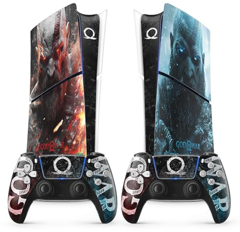 Sticker PS 5 Kratos, Autocollant PS 5 Gaming, Console et Manette, Edition Slim Digital, Skin Kratos (2 Manettes)