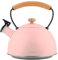 briebe Retro Bollitore Induzione a Fischio 2,3 L, Acciaio Inossidabile, Tutti Fornelli: Vetroceramica, Gas, Elettrico, Manico in Legno Cool Touch, per Tè, Caffè, Vintage, Tea Pot, Rosa