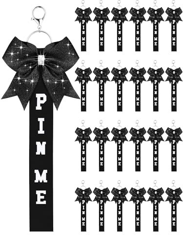 Landical Cheer Pin Me Ribbon Cheerleader-Band, Schlüsselanhänger mit Strass-Schleife für Cheerleader-Tasche, Rucksack, Schwarz, 24 Stück