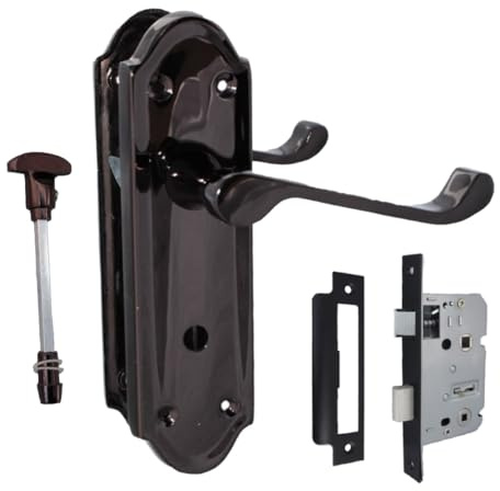 Epsom Door Handle Askworth Black Nickel Internal Door Handle Set – Lever on Backplate 170mm x 48mm – Includes Sash Lock – 1 Pair