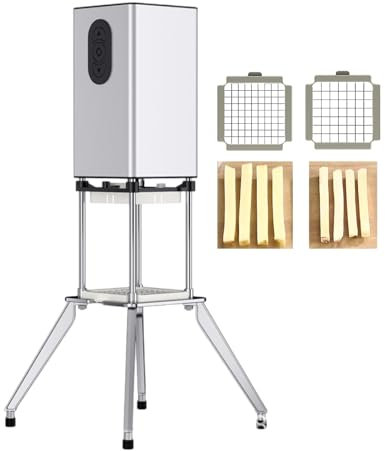 pedenencelia Tagliapatate Elettrico Patatine Fritte,Affettatrice Automatica Patate, con Lame 9 Mm E 12,2 Mm,Quattro Piedini di Supporto,Facile Installare,per Patate,Carote,Cetrioli,Melanzane,Silver