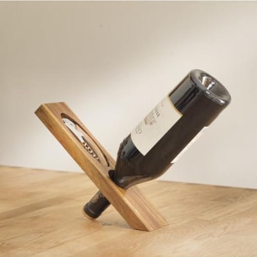 noTrash2003 Wine Bottle Stand Wine Holder Wine Stand Made of Acacia Wood in Classic Design Also as a Decorative Object with Integrated Waiter's Knife FSC Certified
