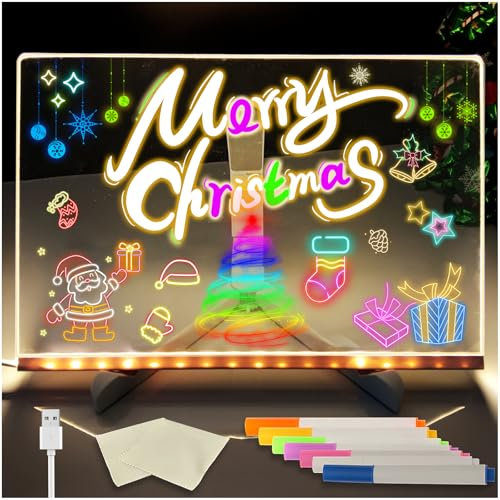 KutaKuta LED Note Board with 7 Colors Pen, Magic Light up Drawing Board Led Drawing Boards Led Note Board with Colours, Dry Erase Board with Stand Light up Acrylic Drawing Board for Home Cafe