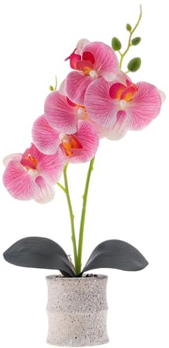 Funzhan 16.5 Inch Pink Fake Orchids Flowers in Pot Artificial Orchid Flowers Potted Plant Phaleanopsis Bonsia Faux Flower Decoration for Home Table Office Arrangement Centerpiece Living Room Decor