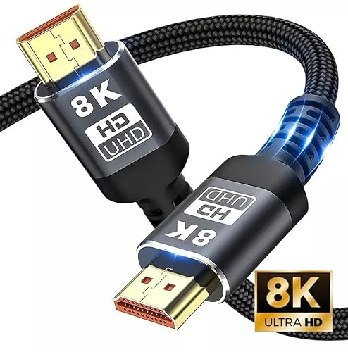 Deslect Câble HDMI 2.1 8K@60Hz, 4K@120Hz 48gbps plaqué OR taille 1M-2M-3M-5M support 3D/HDR/eARC câble tressé renforcé haute vitesse embout en fer blanc blindé (3M)