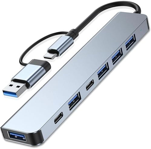 Hub USB C 7 en 1, Adaptador USB C con USB 3.0 + 2 Tipo C, Carga PD 100W, 5 Puertos USB 3.0, USB C Hub Multipuerto para Portátiles, Compatible PC, Tableta, MacBook Air/Pro, iPad Pro, iPhone 16 Pro MAX