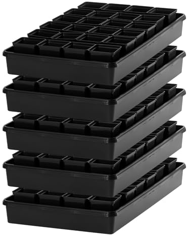 Pullmer 24x Anzuchttöpfe eckig mit Untersetzer, Pflanztöpfe für Stecklinge & Samenanzucht, mit Tablett, Shuttle-Trageschalen (Anzuchttöpfe 7x7 + Untersetzer; 5 Pack)