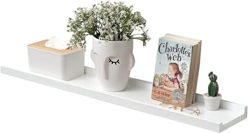 Gieanoo Étagère murale blanche, barre pour photos en chêne massif blanc - Étagère flottante pour cadres photo et décorations pour chambre, cuisine, bureau - 70 cm x 15 cm