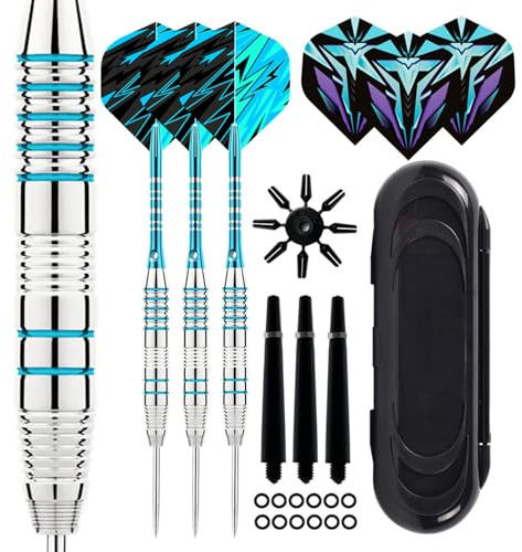 Mhekrep dartpilar med metallspets 23 g, premium ståltip dartset, professionell stålarts med metallspets stålpilar set stålspets dart set 3 aluminiumskaft (vit)