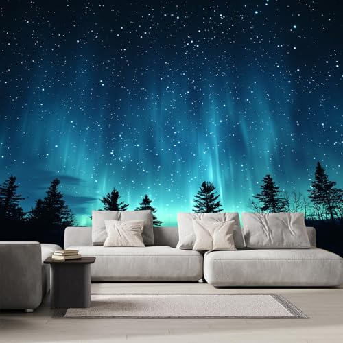 Fototapete Sternenhimmel Polarlicht Vliestapete Moderne Wandtapete Wald Fluss Tapete Wohnzimmer Schlafzimmer Büro Flur Wanddeko Dekoration Wandbilder 3D Effekt Wand Tapeten 250x175 cm