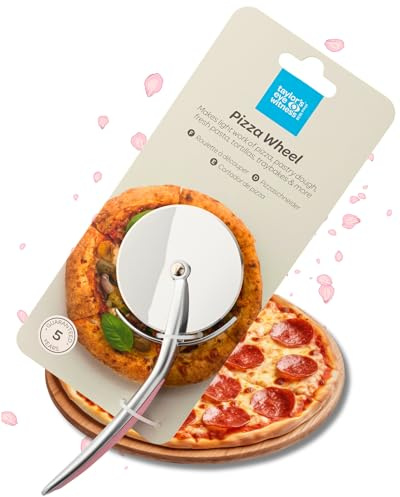 Taylors Eye Witness Aluminium Pizza Cutter Wheel – Stainless Steel Blade, Easy Glide Through Dough, Hand Guard for Safety, Dishwasher Safe, Cherry Blossom Colour