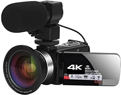 EKOUQIN Full 4K Vlog Videocamera digitale Streaming live Videocamere professionali Webcam Obiettivo grandangolare Registratore blog 18X Film, registrazione, trasmissione(32G SD Card)