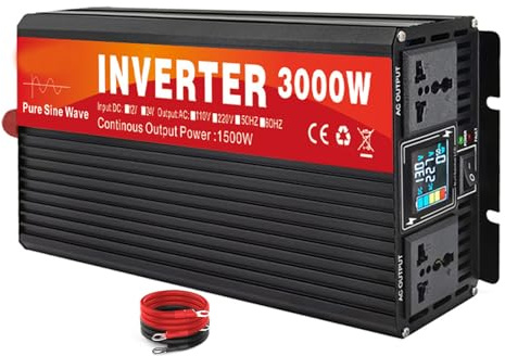 AISINILALAO Onduleur Sinusoïdal Pur 3 000 W, Convertisseur De Tension CC 12 V-72 V vers CA 110 V/220 V, Onduleur Solaire pour Voiture, pour Appareils Électroménagers,DC 60v,AC 110V