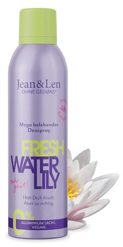 Jean & Len Deospray Fresh Waterlily, schenkt bis zu 48h zuverlässigen Deo-Schutz, mit Wasserlilien-Extrakt und Menthol, wirkt antibakteriell, ohne Aluminiumsalze, vegan, 150 ml