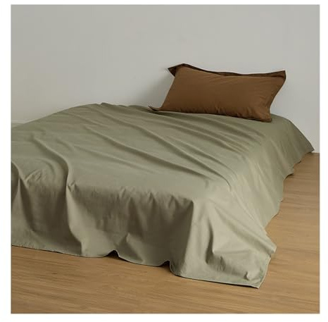 Bettlaken ohne Gummizug Gebürstete Baumwolle Fadenzahl 500 Dicke Weiche Bed Sheets Betttuch ohne Gummi und Laken Bedsheets(Green,200x245cm)