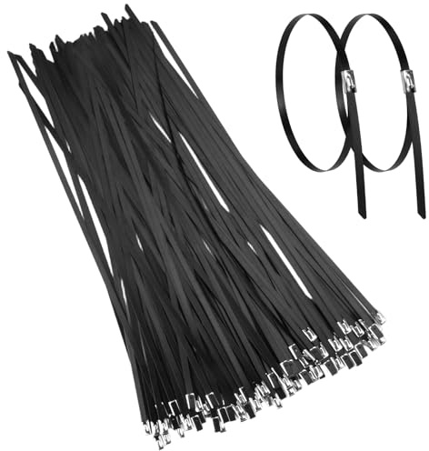 50 Pcs Edelstahl Kabelbinder Metall Schwarz 300mm X 4.6 mm, für Rohre Kabel