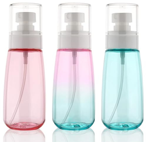 Decorniqu Fine Mist Spray Bottle 3 Pack 100ml Leak Proof Plastic Travel Spray Bottles Refillable Spraying Bottle for Perfume Rose Water Toners Essential Oils Cosmetics(3color)
