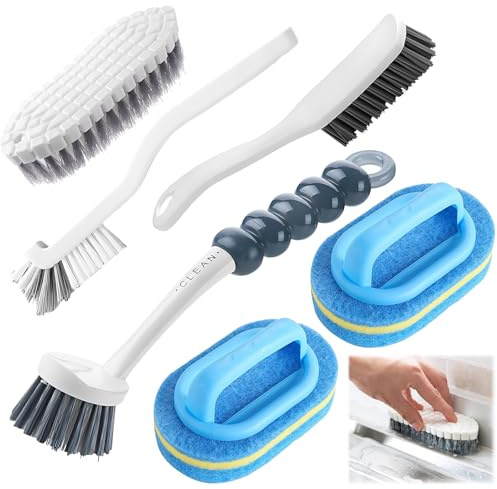 6PCS Bathroom Cleaning Brush and Washing Up Brushes for Kitchen Set, Versatile Long Handle Scrubbing Brush for Washing Dishes, Flexible Cleaning Tool for Boots, Shoes Clothes, Sink, Bottles, Pots