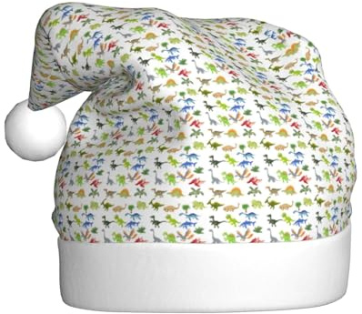 GUOLGP Gorro de Navidad con estampado de dibujos animados de dinosaurios, gorro de Papá Noel, celebraciones, unisex, accesorio de disfraz de fiesta de Navidad