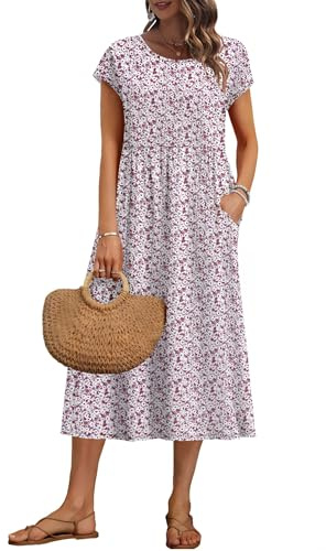 AUSELILY Vestito Estivo Donna a Maniche Corte Abiti Casual Midi con Tasche