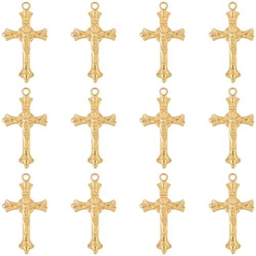 SUNNYCLUE 1 Schachtel Mit 50 goldenen Kreuzanhängern Im Tibetischen Stil Aus Metalllegierung Rosenkranz Kreuze Osterrosenkranz Anhänger Für Schmuckherstellung Halsketten Armbänder Damen Erwachsene DIY